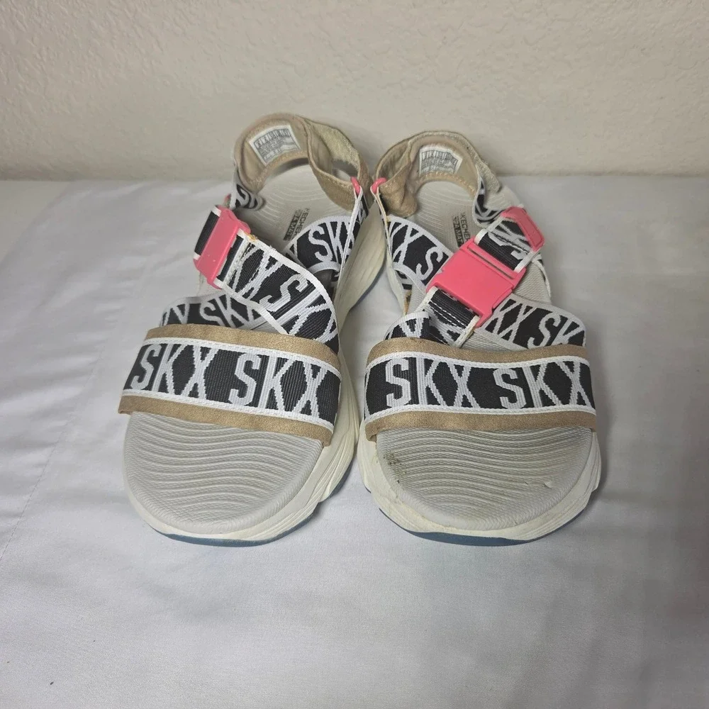 Skechers Max Cushioning Ultra Go Strappy Sandals Womens 8 White Black Pink SKX